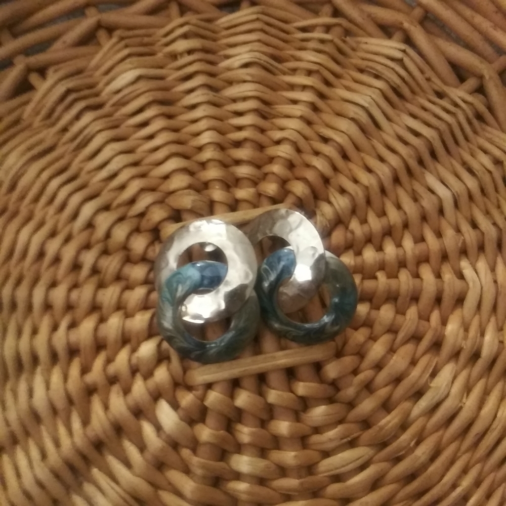 Vintage Hammered Silver Circle Hoop Earrings 1 2/8"